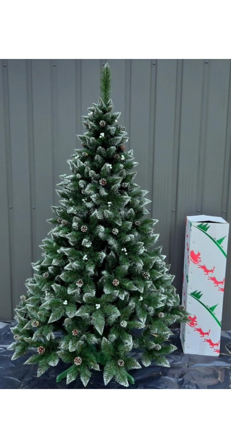 Елка Элитная белый кончик с шишками и с белой калиной 2 м