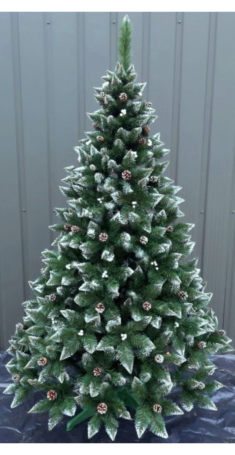 Елка Элитная белый кончик с шишками и с белой калиной 1,8 м