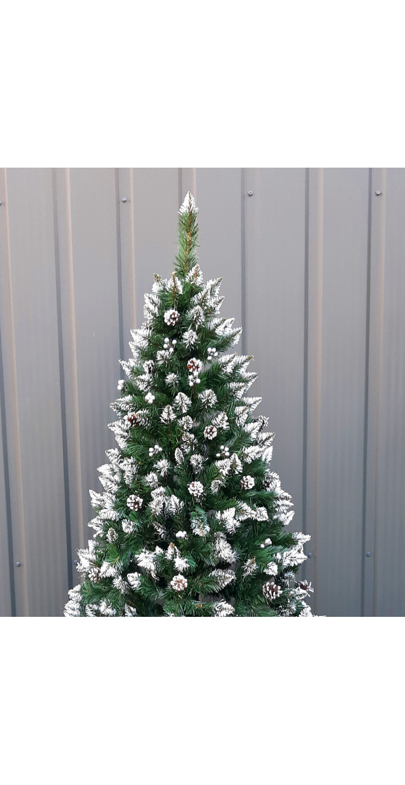 Елка Элитная 2 м Заснеженная с шишками и серебристой калиной