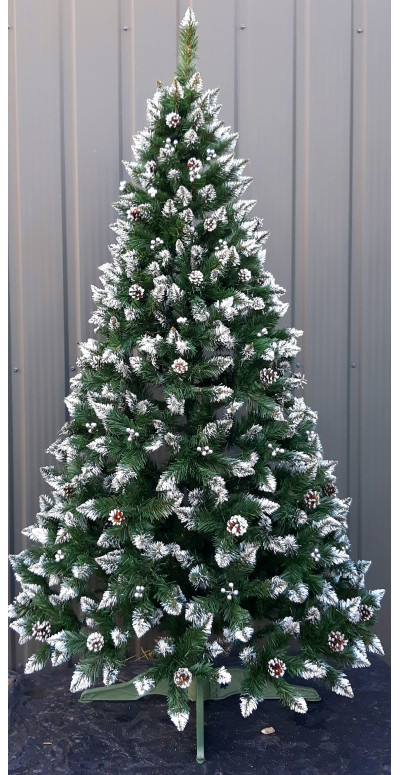 Елка Элитная 2 м Заснеженная с шишками и серебристой калиной