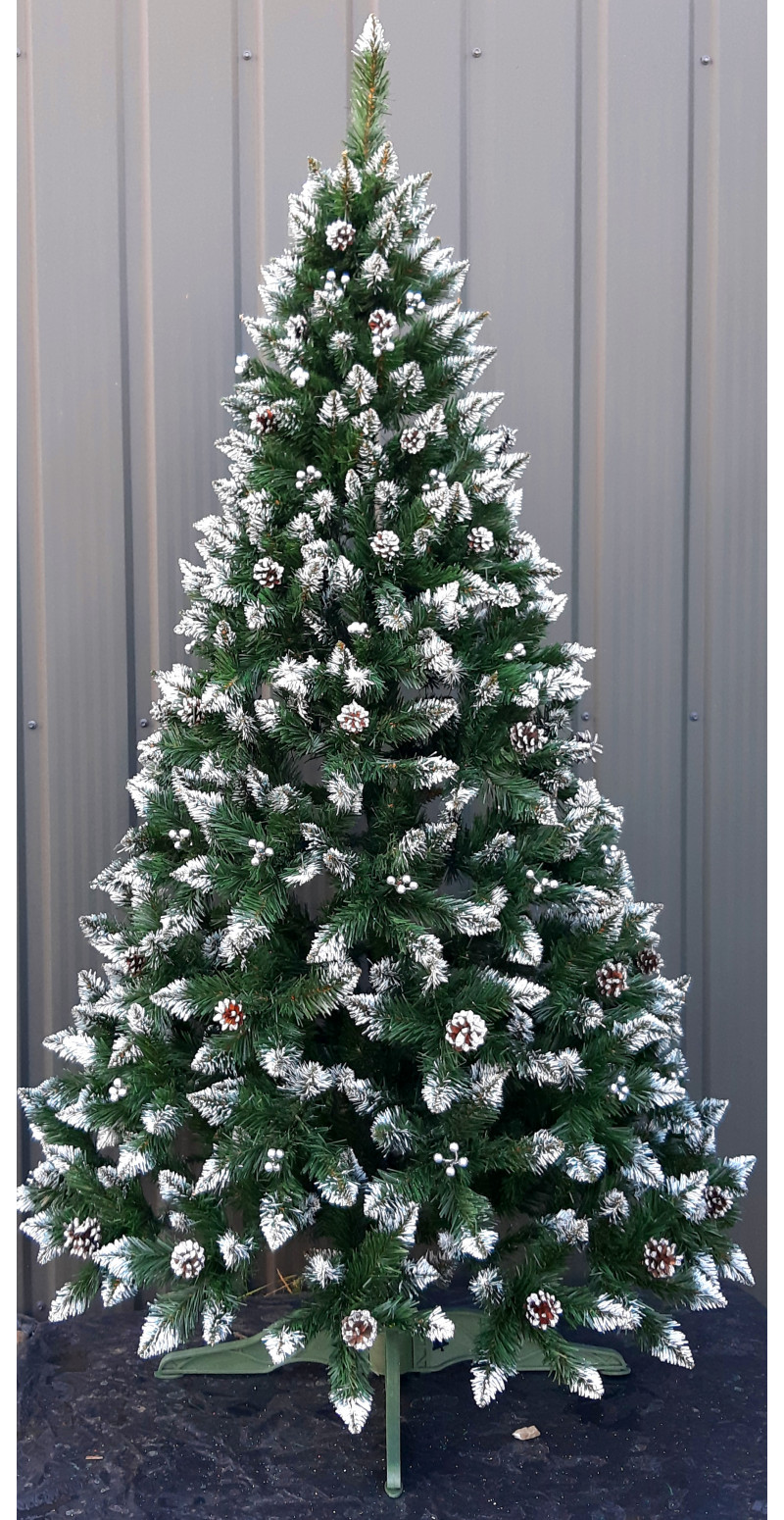 Елка Элитная 1,8 м Заснеженная с шишками и серебристой калиной