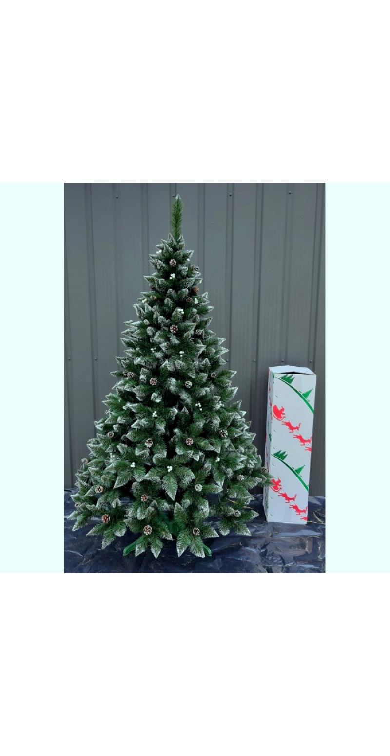 Елка Элитная белый кончик с шишками и серебристой калиной 2,2 м